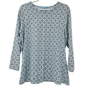 J. McLaughlin Catalina Cloth Equestrian Lattice Top Blue Women’s Size XL Preppy